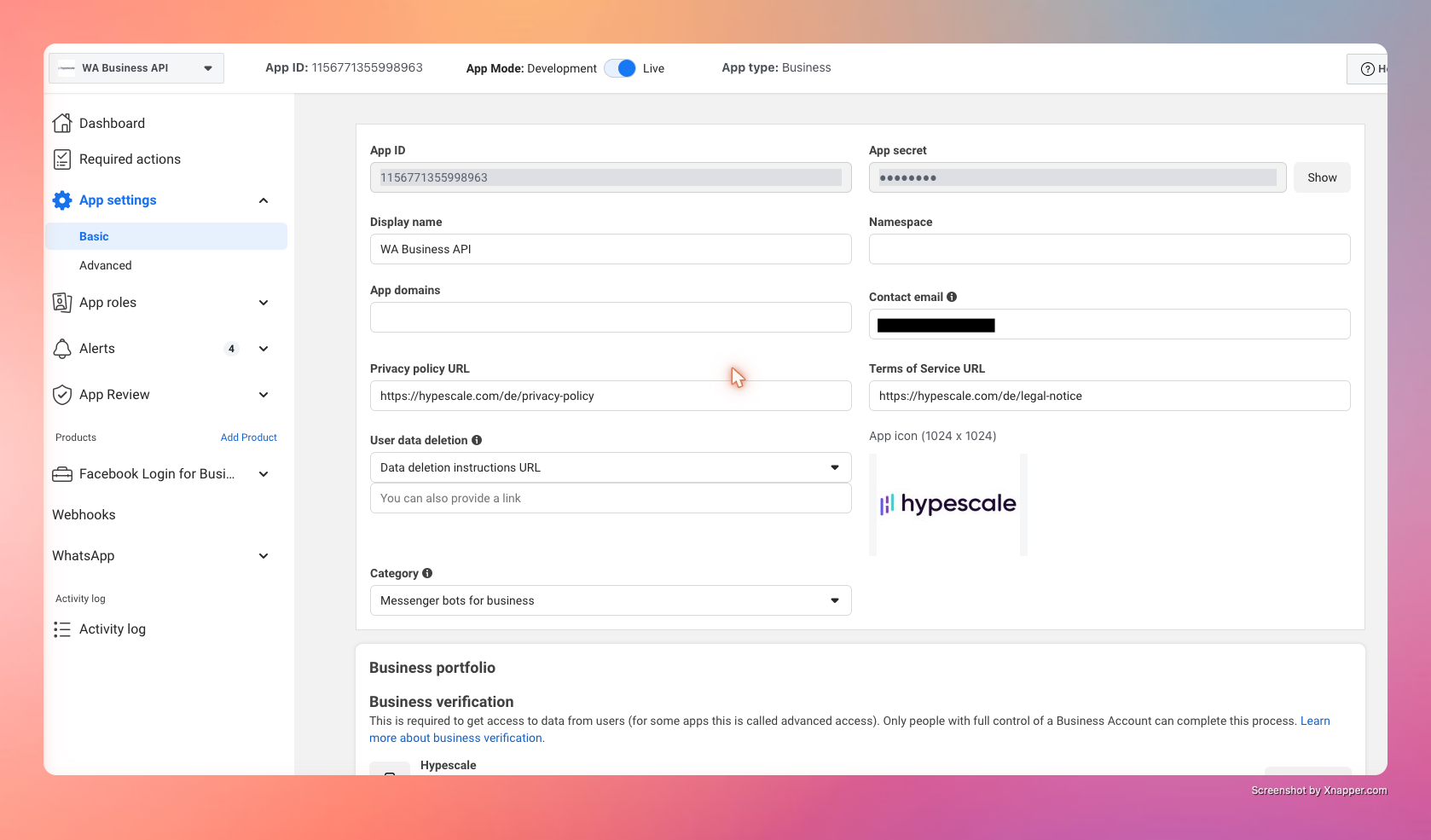 App Secret unter App Settings → Basic