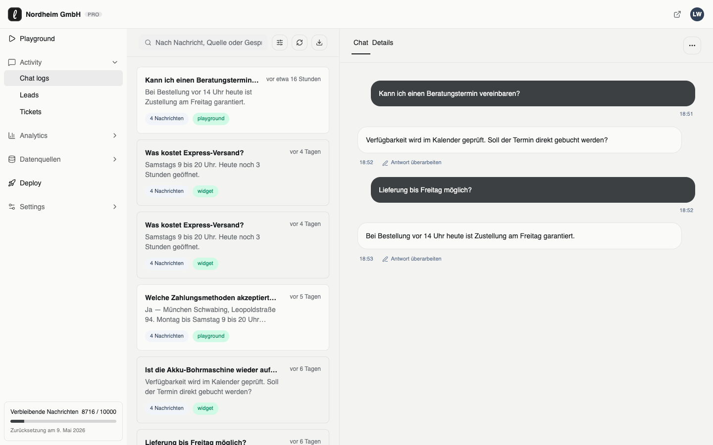 Ein KI-Support-Agent beantwortet eine Kundenfrage, trainiert auf der eigenen Dokumentation eines Startups